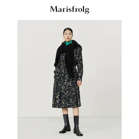 【衬衫式连衣裙】玛丝菲尔冬季新款铃兰花稿立领羊毛连衣裙图片