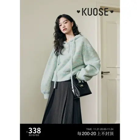 阔色加绒厚款连帽衫卫衣2023秋冬季新款女短款毛衣针织衫毛绒上衣图片