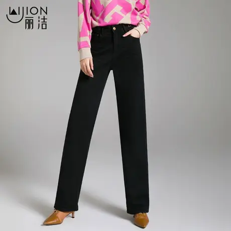 丽洁女裤高腰直筒裤女秋冬季新款阔腿裤宽松牛仔裤加厚休闲长裤子商品大图