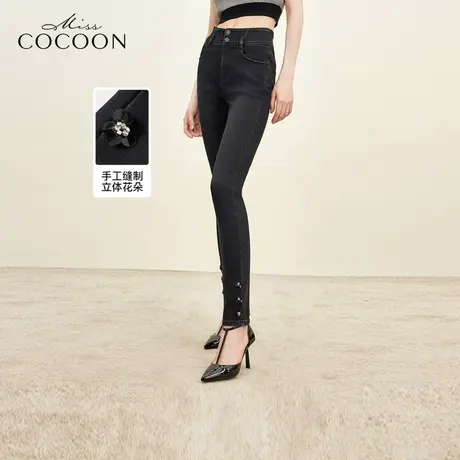 MISSCOCOON黑色小脚牛仔裤女2023秋季新款复古百搭直筒休闲裤冬装商品大图