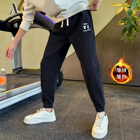 加绒卫裤男秋冬轻熟ins潮流刺绣字母印花男裤宽松百搭束脚休闲裤图片