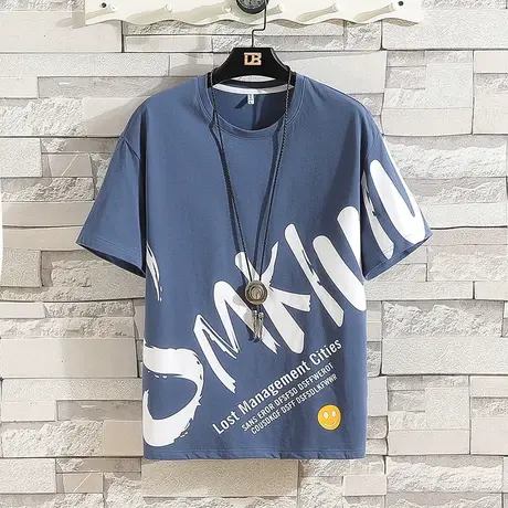 夏季短袖T恤男潮流上衣中学生男装夏装休闲半袖青少年圆领汗衫潮商品大图