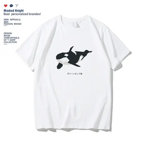 夏季港风日系复古小鲸鱼短袖t恤男女韩版圆领夏装学生半袖体恤衫商品大图