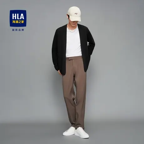 HLA/海澜之家2023简约纯色针织外套修身时尚黑色开衫毛衣男图片