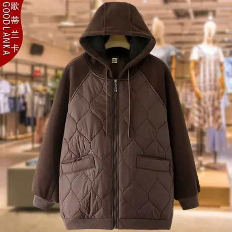 加肥加大码中年妈妈秋冬加厚棉服女宽松洋气加绒保暖连帽棉衣外套商品大图