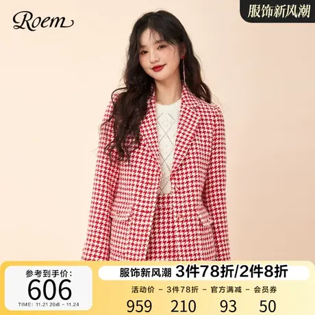 Roem甜美复古简约西装2023春秋新款商场同款roobie千鸟格外套女商品大图