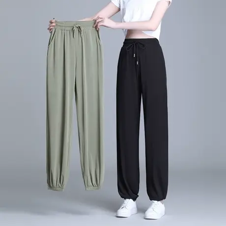 冰丝裤女夏季薄款裤子大码宽松显瘦束脚哈伦裤垂感直筒萝卜灯笼裤商品大图