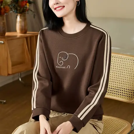 圆领正肩卫衣女春秋2024年新款时尚休闲运动服上衣洋气百搭薄外套图片