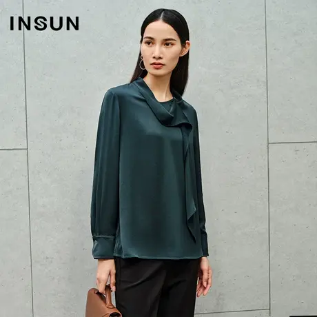 INSUN恩裳线上专选秋季简洁缎面醋酸衬衫商品大图