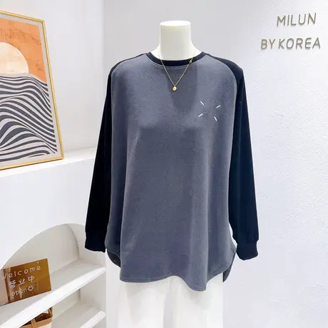 秋冬德绒双面磨毛长袖T恤~韩代同款复古拼色遮胯包臀打底衫大码图片