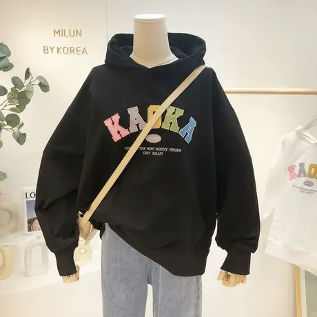 韩国东大门卫衣2021秋新款ins刺绣字母连帽帽衫外套宽松慵懒休闲图片