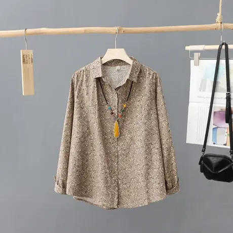 2024年早春新款复古碎花衬衫女长袖外套宽松百搭印花上衣外穿衬衣商品大图