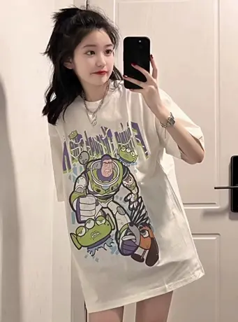 国潮卡通t恤女oversize宽松大码bf慵懒风短袖情侣装ins街头上衣夏商品大图