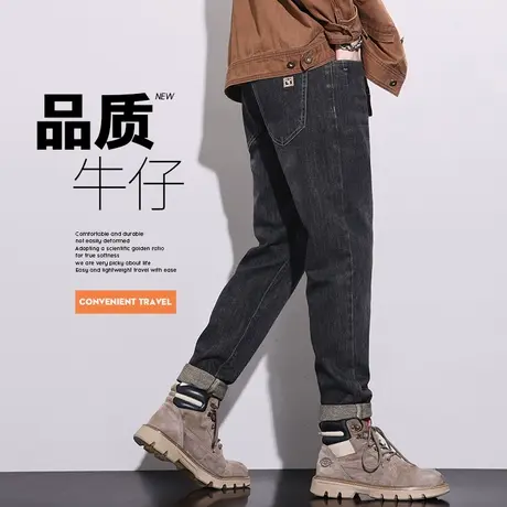 春秋款男士修身小脚潮牌休闲牛仔裤秋季高级感新塘水洗直筒男裤子图片