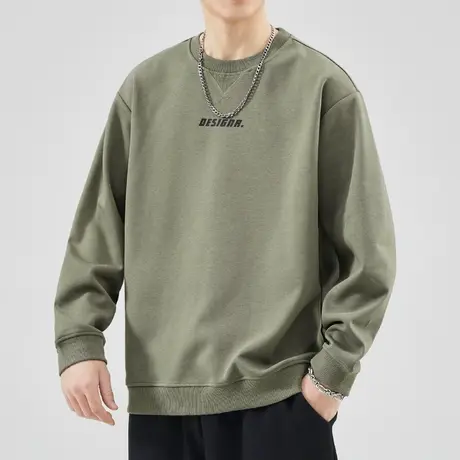 春天男款美式高街圆领卫衣春秋款中性风重磅长袖上衣春季新款T恤图片