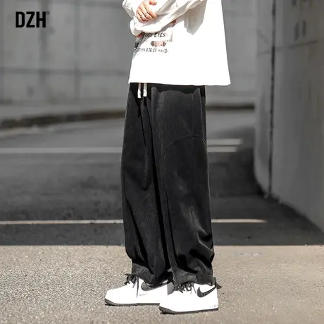 男士灯芯绒黑色直筒休闲裤男潮流韩版日系工装裤子2023新款运动裤商品大图