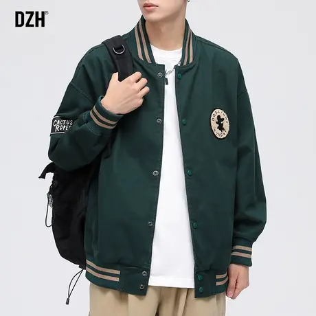 男士绿色棒球服男款美式复古外套2023新款男春秋季飞行员夹克外衣图片