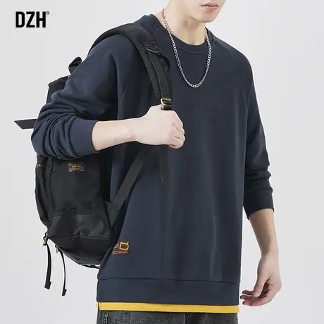 男士套头圆领卫衣男长袖秋季2023新款宽松假两件上衣美式潮牌外套商品大图