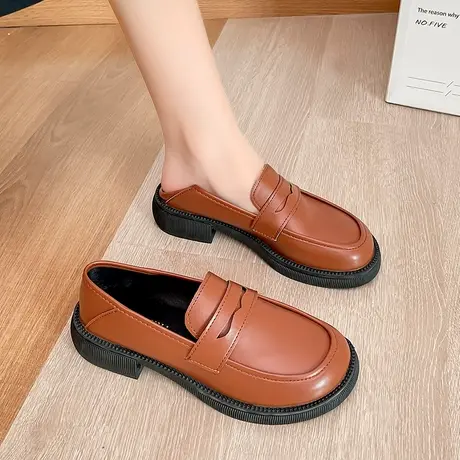 小皮鞋女英伦风2023秋季新款黑色一脚蹬乐福鞋平底日系jk制服单鞋商品大图