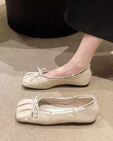 复古方头玛丽珍鞋女2023夏季新款软底芭蕾舞鞋浅口蝴蝶结法式单鞋商品大图