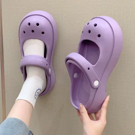 2024新款洞洞鞋女夏季时尚百搭厚底踩屎感防滑室内外穿包头凉拖鞋商品大图