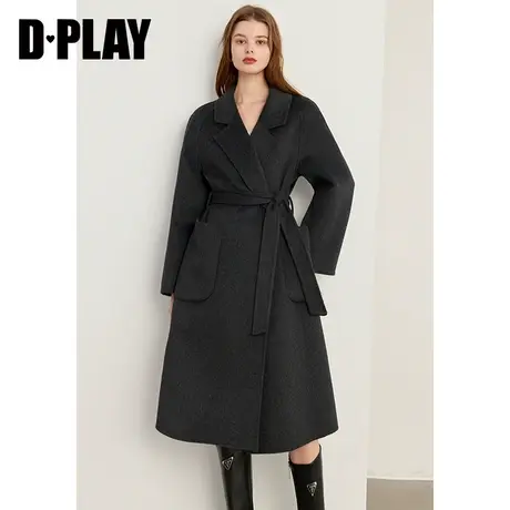 DPLAY2023冬轻奢气质通勤高级烟灰大翻领11.5%骆驼绒双面毛呢大衣图片
