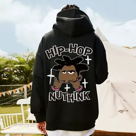 Nuthink重磅420g字母卫衣男潮牌加绒加厚宽松大码春季款帽衫外套商品大图