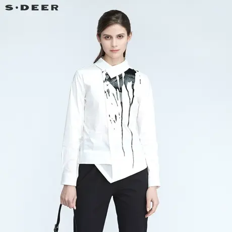 sdeer圣迪奥春秋装时尚翻领泼墨不规则长袖衬衫女S21180518图片