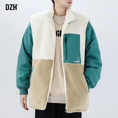 男生撞色羊羔绒棉衣外套男冬季加厚潮高级感棉服男款2024新款袄子图片