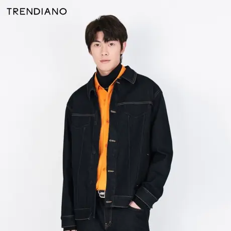 TRENDIANO官方新款秋冬男装立体压花羊毛磨毛牛仔夹克外套男图片