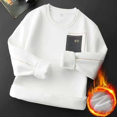 冬季新款内搭加绒加厚圆领卫衣秋冬款男生高端无帽潮牌长袖上衣服商品大图