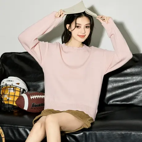 唐狮圆领上衣女秋冬慵懒风超好看毛衣女2024新款宽松针织衫12.24商品大图