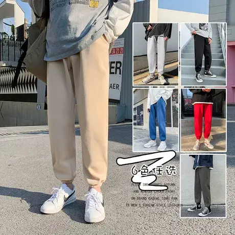 加绒加厚卫裤男潮流宽松秋冬款休闲裤ins潮牌束脚裤港风运动裤子图片