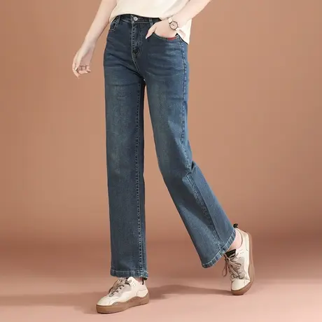 韩潮袭人复古高腰休闲牛仔阔腿裤女2024春季新款百搭显瘦直筒裤商品大图