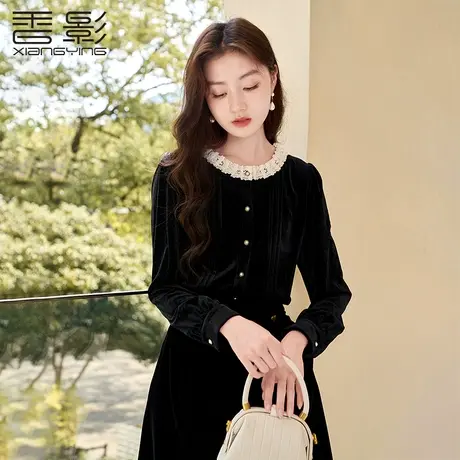 【百亿补贴官方直播】香影丝绒上衣秋冬2023新款长袖圆领衬衫图片