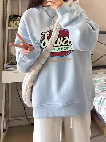 原宿风加绒胖mm大码女装卫衣冬季复古卡通上衣潮ins宽松遮肉外套商品大图