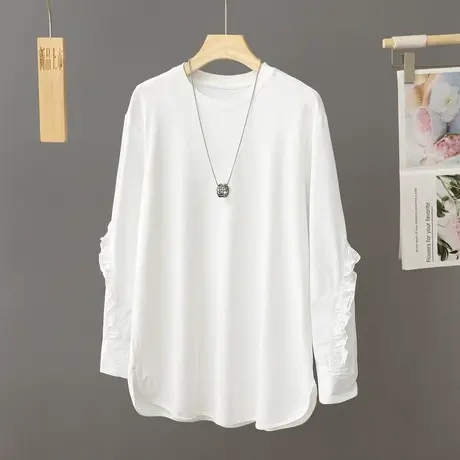 早春休闲上衣女春秋2024年新款女装百搭中长款白色T恤打底衫宽松图片