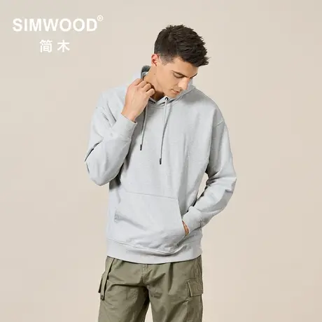Simwood简木男装【宽松版型】新款360g水洗简约连帽套头纯色卫衣图片