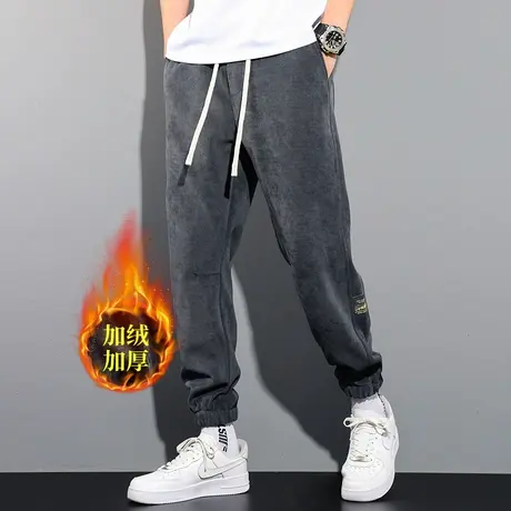 加绒加厚休闲裤子男士2023新款秋冬款灯芯绒冬季保暖男款运动卫裤商品大图