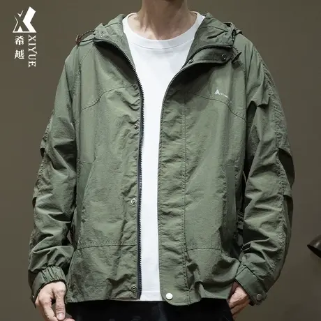 希越潮牌户外工装夹克男春秋新款宽松大码休闲男士侧口袋连帽外套商品大图