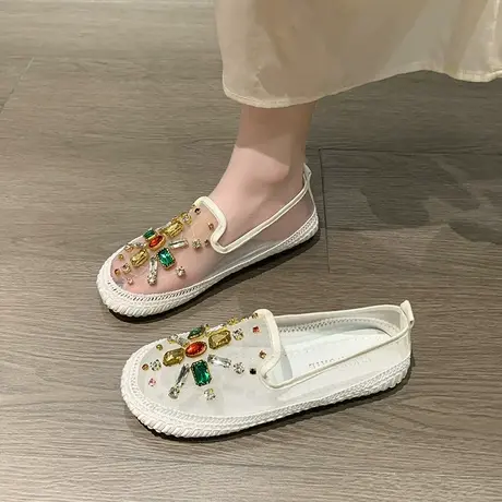 包头半拖凉鞋女外穿2024年夏季新款时尚网纱透气罗马平底淑女拖鞋商品大图