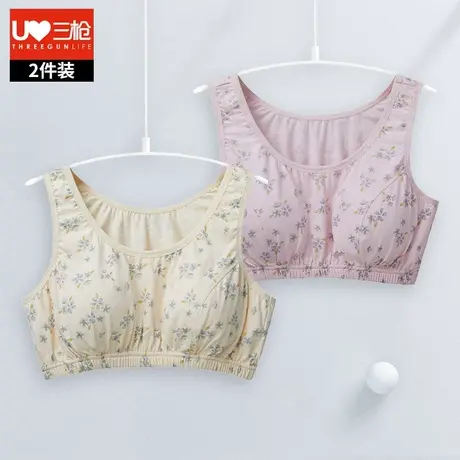 三枪文胸女中老年纯棉夏印花背心式内衣大码薄款无钢圈妈妈胸罩图片