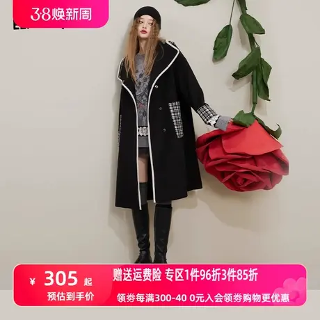 妖精的口袋黑色风衣大衣外套女2022秋冬新款韩系气质长款呢子外套图片