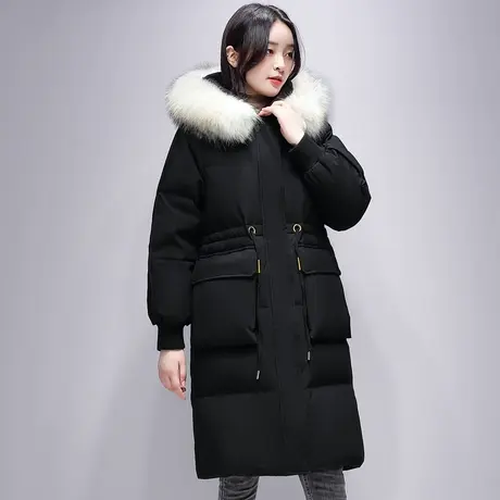 雪中飞2023冬季新款纯色连帽通勤简约毛领时尚加厚长款女士羽绒服图片