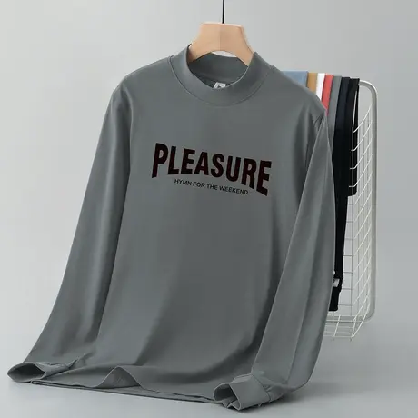 240g重磅纯棉t恤男士长袖半高领打底衫中领内搭秋衣小衫全棉体恤商品大图