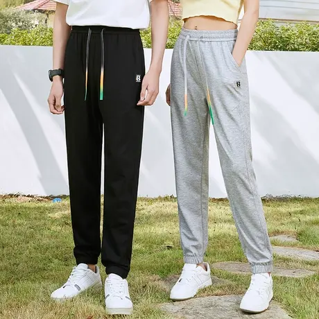 休闲长裤子男夏季薄款束脚运动九分裤冰丝弹力凉感透气黑色速干裤图片