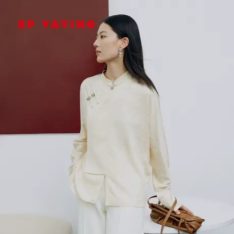 EP YAYING雅莹女装 通勤新中式桑蚕丝宽松衬衫 2023秋冬新款2213A图片