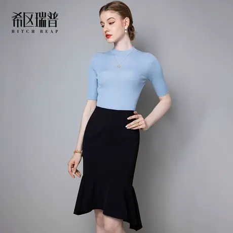 希区瑞普高端名媛鱼尾不规则半身裙女夏季新款复古气质包臀修身裙图片