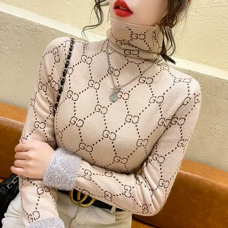 堆堆领打底衫女冬季洋气时尚2021年新款爆款加厚加绒修身毛衣内搭图片