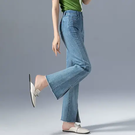 开叉高腰微喇牛仔裤女夏薄款2023新款女裤夏季九分窄版直筒喇叭裤图片